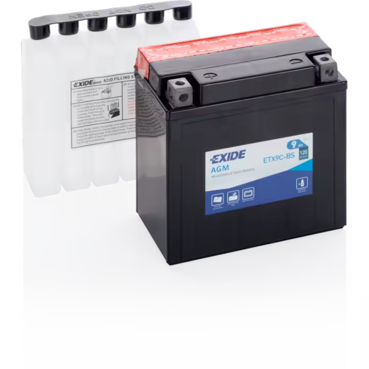 Batería Exide ETX9C-BS Moto 12V Agm. Tecnología AGM. 12V - 9Ah/120A (EN) (135x75x139mm) - 1