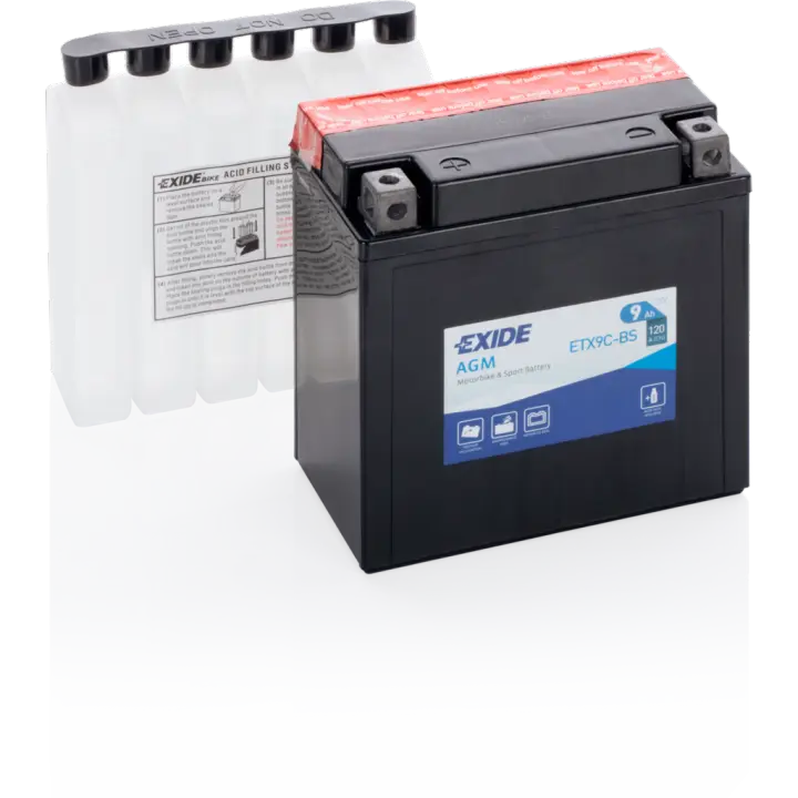 Batería Exide ETX9C-BS Moto 12V Agm. Tecnología AGM. 12V - 9Ah/120A (EN) (135x75x139mm) - 1