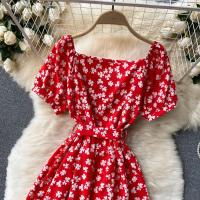 Vestido Midi Elegante De Verano Para Mujer Con Cuello En V Estampado Floral Manga Acolchada Cintura Alta Botones Vestido De Playa Rojo/Amarillo/Negro - details 28