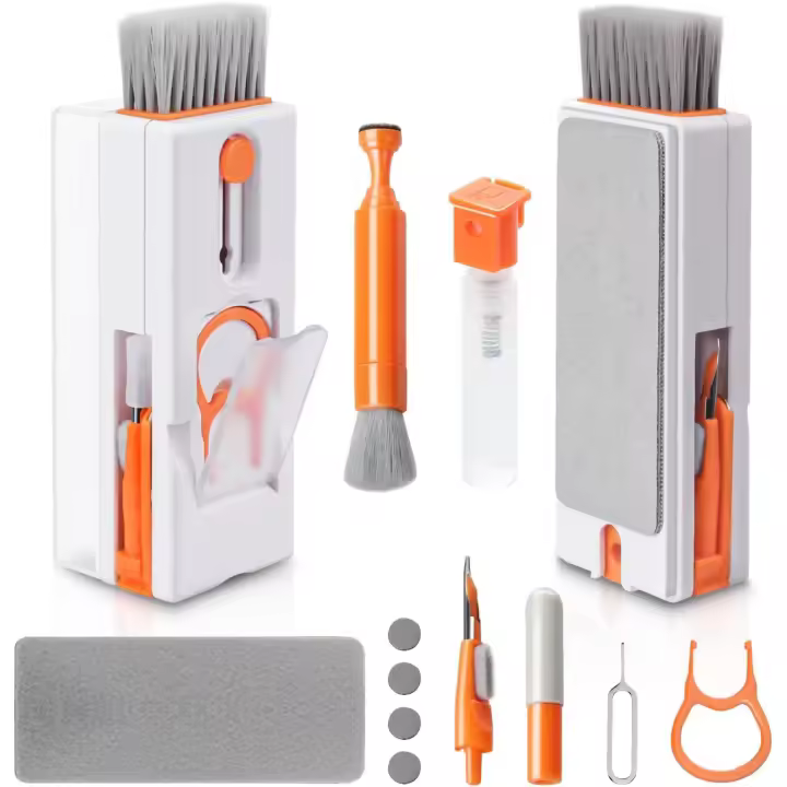 Kit de limpieza 11 en 1 para portátiles, cepillo limpiador de teclado multifuncional con extractor de teclas para tabletas, teléfonos y PC, color naranja - 1