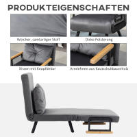 Sofá individual con función de Cama, Reclinable con respaldo ajustable, Exterior de terciopelo, Gris Oscuro - details 1