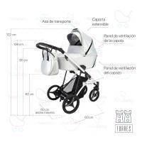 Carrito Torres Plata 2 piezas de AdaBaby, Bolso, cobertura de lluvia, mosquitera, botellero y cubrepiés incluidos en el precio, Tejidos de ecopiel - details 1