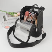 Bolso Portátil De PVC Para Maquillaje Gran Capacidad Transparente Semi-Transparente Estilo Exterior Organizador Diagonal Negro - details 6