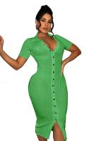 Vestido De Crochet Para Mujer De Corte Bodycon Con Manga Regular Y Cuello En V Vestido Fino Y Ajustado De Pierna Para Calle Moda Hipster - details 32