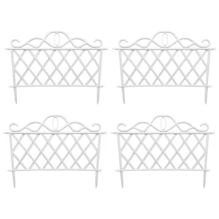Tradineur - Pack de 4 vallas de plástico decorativas de jardín, borde para césped, plantas, flores, decoración de exterior (Blanco - 48 x 36 cm) - 1