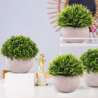 Flores Artificiales,Flor Falsa,Plantas de Flores Artificiales, Set de 4 Plantas Artificiales with Césped Verde en Macetas Grises, Plantas de Plástico Decorativas, oficinas y exteriores - details 3