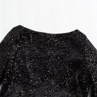 Vestido Mini De Mujer ZATT 2024 Otoño Elegante Sin Espalda Diseño De Lentejuelas Splicing Satén Silken Mangas Medio Cuello Redondo Cierre Por Encima - details 3