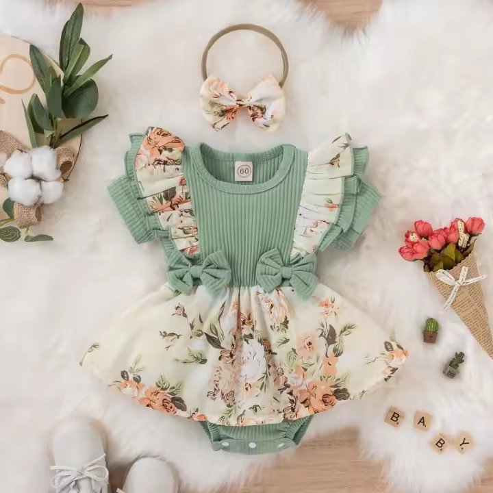 Vestido De Princesa Para Bebé Niña De Algodón Con Volantes Y Mariposa Floral Vestido Casual Veraniego Para Recién Nacidos 0-18 Meses - 1