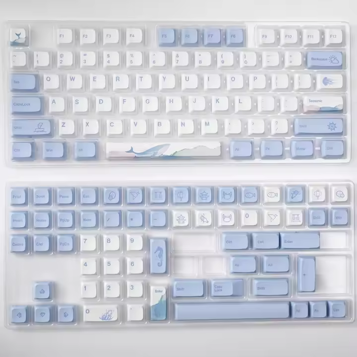 Keycaps De PBT Tema Oceano Ballena 133 Teclas XDA Profile Para Teclado Mecánico MX Switch Azul Blanco Dye Sublimation - 1