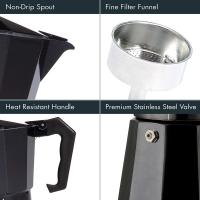 Cafetera Espresso Italiana de aluminio, capacidad 6 tazas, Cafetera tradicional ,antideslizante ,termica para cafe apta para todo tipo de cocinas salvo induccion en Color Negro - details 3