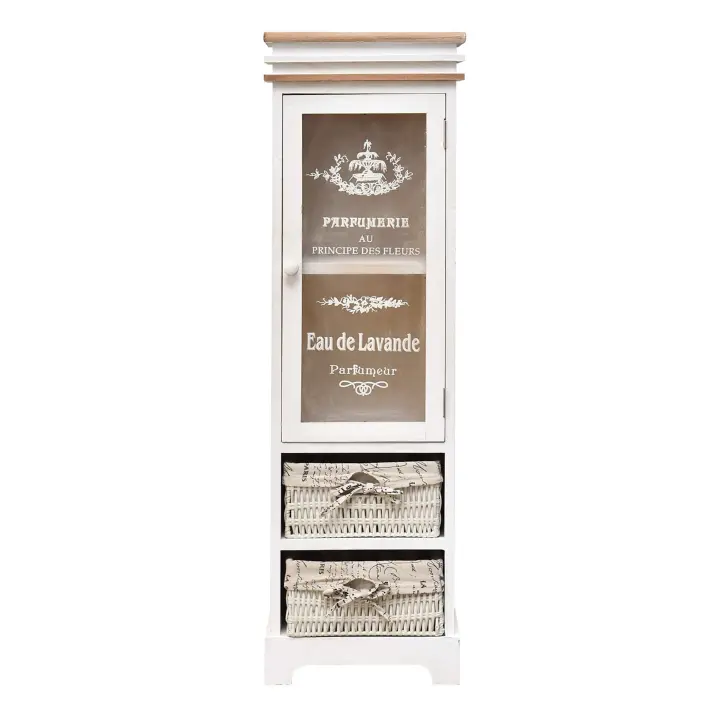 Rebecca Mueble Cajonera 2 Cajones 1 Puerta Madera Natural Blanco 102x32x27 - 1