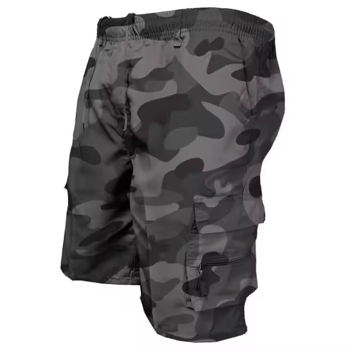 Shorts Militar Para Hombre Estilo Casual Verano Cargador Diseño Holgad Con Varios Bolsillos Cintura Elástica Talla Media - 1