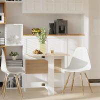 HOMCOM Mesa Plegable de Comedor, Mesa de Cocina Plegable, con Alas Abatibles, para Salón, Espacio Pequeño, 103x76x73,5 cm, Blanco y Roble - details 1