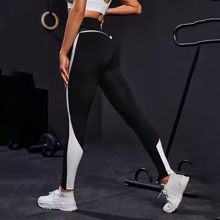Talones De Yoga De Cintura Alta Para Mujer Leggings Con Control De Abdomen Para Ejercicio Pantalones Colorblockidos De Polyester Talla True Fit - 1