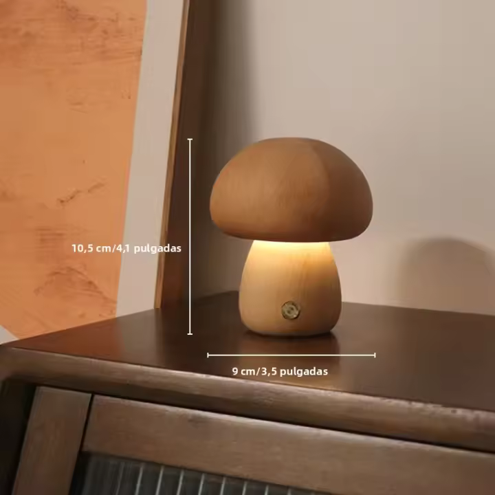 Lámpara De Noche En Forma De Setas De Madera Nogal Y Abeto Cálida Con Interruptor Táctil Luz De Escritorio USB Recargable Para Dormitorio - 1
