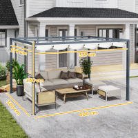 Outsunny Pérgola de Aluminio con Luces LED 4x3 m Cenador de Jardín Gazebo con Solares Techo Retráctil Impermeable Anti-UV Pabellón para Patio Terraza Crema y Gris - details 2