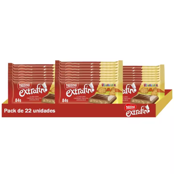 NESTLÉ EXTRAFINO chocolate con leche y galleta Dinosaurus paquete 22 tabletas de 84g - 1