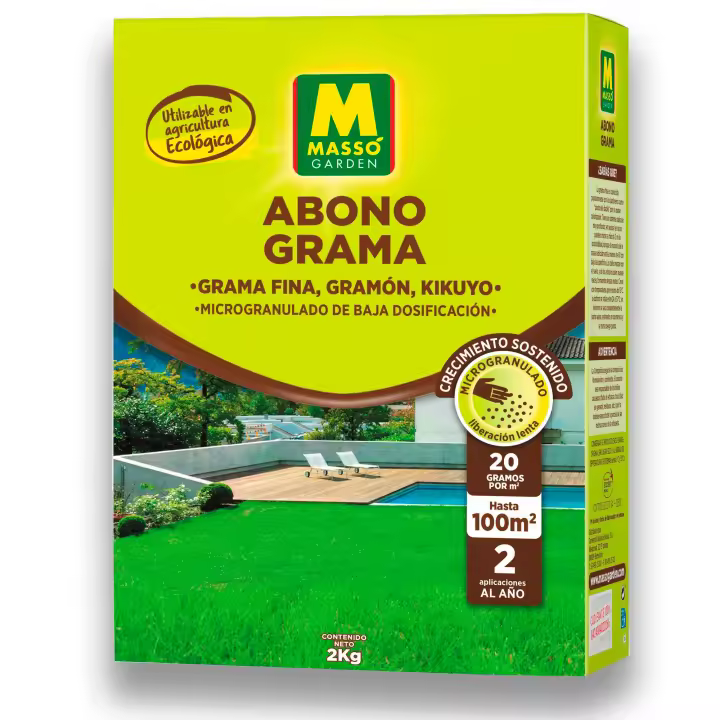 Abono Césped Kikuyu, Grama Fina, Gramón... 2 KG (Cubre hasta 100 m2) ECO | MUY EFECTIVO | Abono Liberación lenta | Acción inmediata y prolongada | No provoca quemaduras (ni en Verano) | Fácil Aplicación sin diluir | Nexum Market - 1