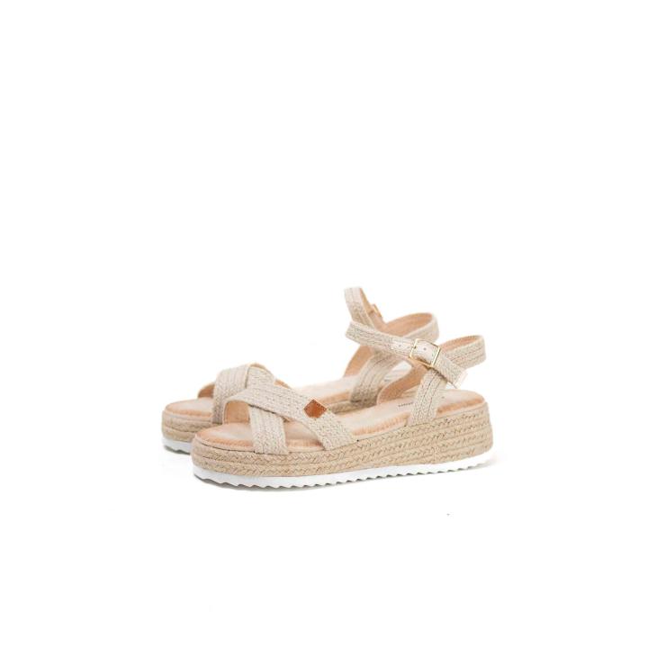 Lyla Wang Sandalias de Verano Trenzadas en Tono Natural con Suela de Esparto, Cierre de Hebilla Ajustable y Diseño Casual para un Look Bohemio y Confort Diario