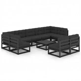 VIDAXL 3077223 conjunto de muebles para el jardín de acabado negro fabricado en madera de pino vida xl - 1