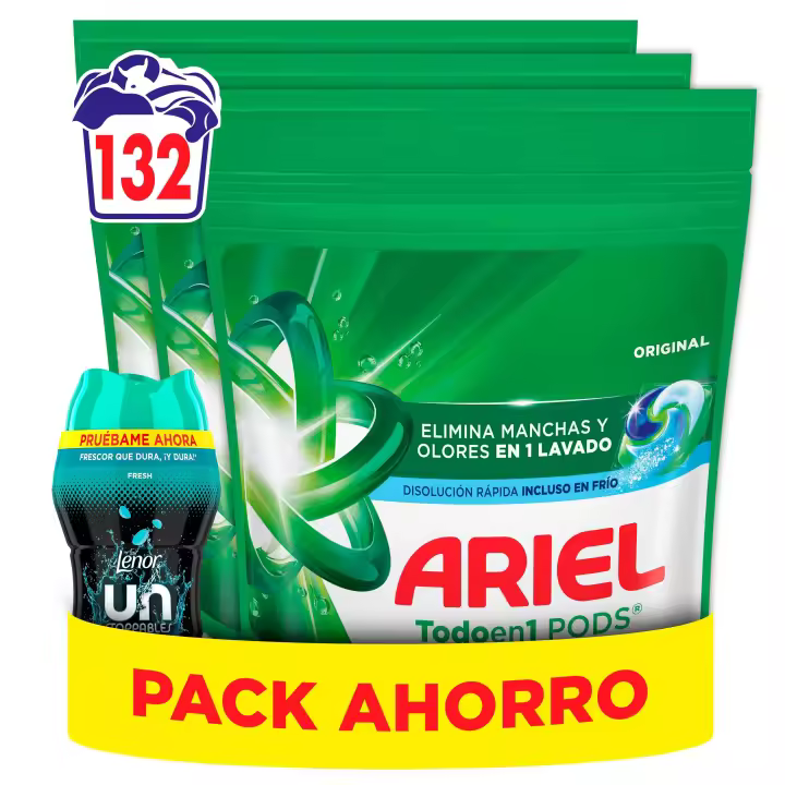 ARIEL Pods Original 132 Lavados (3 x 44 cápsulas) 0,20€/lavado + Perlas Fresh 150 gr - 1