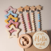 Juego De Regalo Para Bebé Recién Nacido Mordedor De Silicona Estrella Y Golondrina Rattle De Madera Propiedades Fotográficas Para Niños Y Niñas De 0 a 1 Año - details 6
