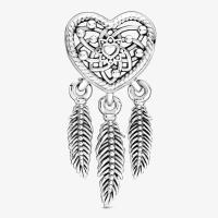 Pandora Charm de Colgante en Plata de Ley Atrapasueños con Corazón y Tres Plumas Plata 799107C00,Incluye Caja Original - details 0