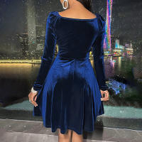 Vestido De Veludo Elegante Para Mujer Con Manga Larga A-Line Para Primavera Y Otoño Vestido De Banquete Fiesta Cocktail Noche Talla S-2XL - details 7
