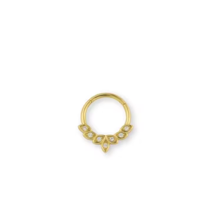 Piercing Septum Dorado con Cristales, 10 mm, Diseño de Hojas , (SE VENDE POR UNIDAD), Ref: CHP153642C - 1