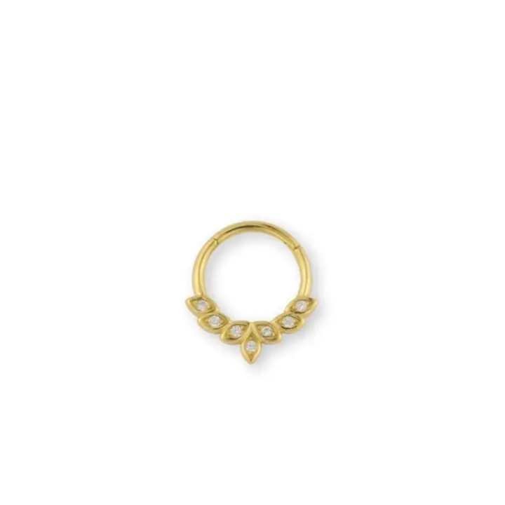 Piercing Septum Dorado con Cristales, 10 mm, Diseño de Hojas , (SE VENDE POR UNIDAD), Ref: CHP153642C - 1