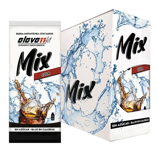 Eleven Fit Mix Instantáneo, Caja de 24 Sobres Sabor Cola - Prepara 1.5L de Bebida Saludable - Sin Azúcar, Baja en Calorías y Carbohidratos - Ideal para Agua/Leche, Cocinar y Preparar Postres - Mejora tu Dieta - Apto para Adultos y Niños - 1