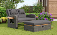 Conjunto de chaise longue de Jardín Para 2 plazas, Trino gris, apoyo ajustable, patites de Apoyo, Con reposapiés o como Cama de exterior, Con Juguetes y Juguetes de asiento - details 1