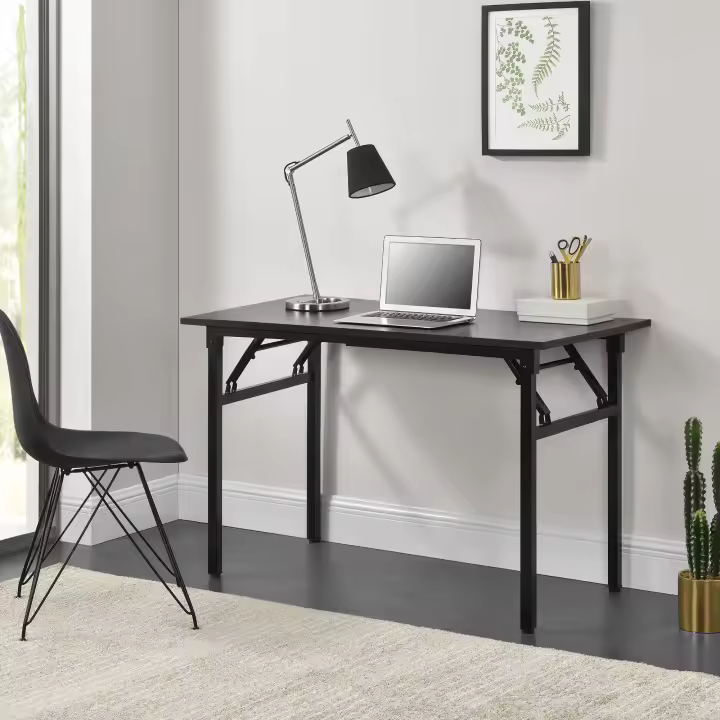 Escritorio Alta plegable altura ajustable 75 - 76,4 cm aglomerado metal  120 x 60 cm - Marrón oscuro [neu.haus] - 1