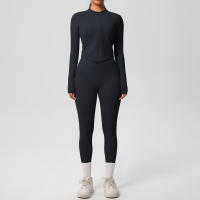 SSITO Traje de Yoga de 2 UDS., Conjunto Deportivo de Gimnasio para Mujer, chándales para correr con Cremallera, ropa Deportiva de entrenamiento, Camisa Deportiva Larga de manga, ropa de Yoga - details 7