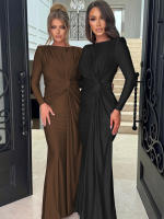 Vestido Maxi Dulzura Elegante Y Sólido Con Hombros Acentuados Y Cintura Definida Para Fiesta De Noche Mujer Otoño Invierno - details 19