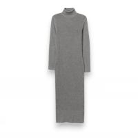 Vestido Tiffosi Chloe gris acero, midi con cuello alto y manga larga. - details 0