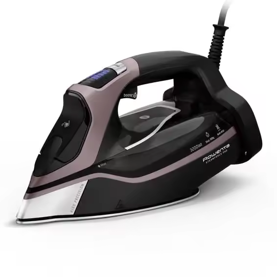 Plancha Rowenta DW9522, 3200 W, vapor-seco, punta de precisión, depósito integrado, indicador 'listo', negro/rosa - 1