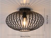 Luz de Techo Industrial Vintage de Metal Lámpara de Jaula E27 para Dormitorio Sala de Estar Café Entrada Pasillo 38cm Negro - details 3