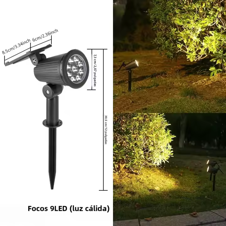 Luces De Punto Solar RGB 9 LED Para Exterior IP65 Impermeables Con Ajuste De Luminosidad Para Decoración De Jardín Y Paisaje - 1