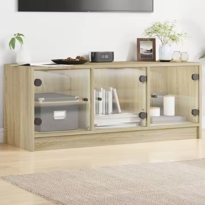 vidaXL Mueble de TV con puertas de vidrio roble Sonoma 102x37x42 cm - 1