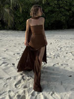 Vestido Sin Mangas De Moda Para Mujer Verano 2025 Con Cinta Y Patchwork Elegante Vestido De Malla Con Abertura Vestido Largo Para Playa - details 9