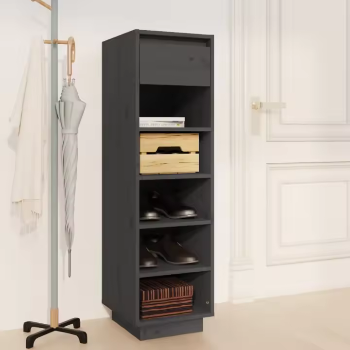 vidaXL Mueble zapatero de madera maciza de pino gris 30x34x105 cm - 1