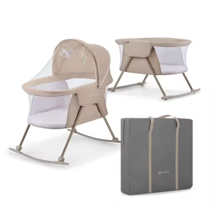 Kinderkraft LOVI Cuna bebé con colchón 3 en 1, Cuna mecedora, Cuna de viaje, Plegable en 5 segundos, Mosquitera, 2 juguetes y Bolsa de viaje incluye, Capota profunda - 1