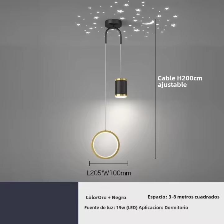 Lámpara Colgante LED Moderna Para Habitación Estilo Estelar Luna Y Estrella Iluminación Pendente Para Dormitorio Decoración De La Cama - 1