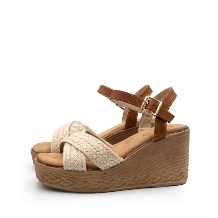 Sandalias Mujer Cuña plataforma con yute y tira con hebilla - 1
