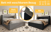 Cama tapizada 160x200, Cama Doble Cama de almacenamiento hidráulico con soporte lateral amplios y tapa de somier extraible, somier con somier de lámparas y Espacio de almacenamiento, Lino, Gris, sin colchón - details 8