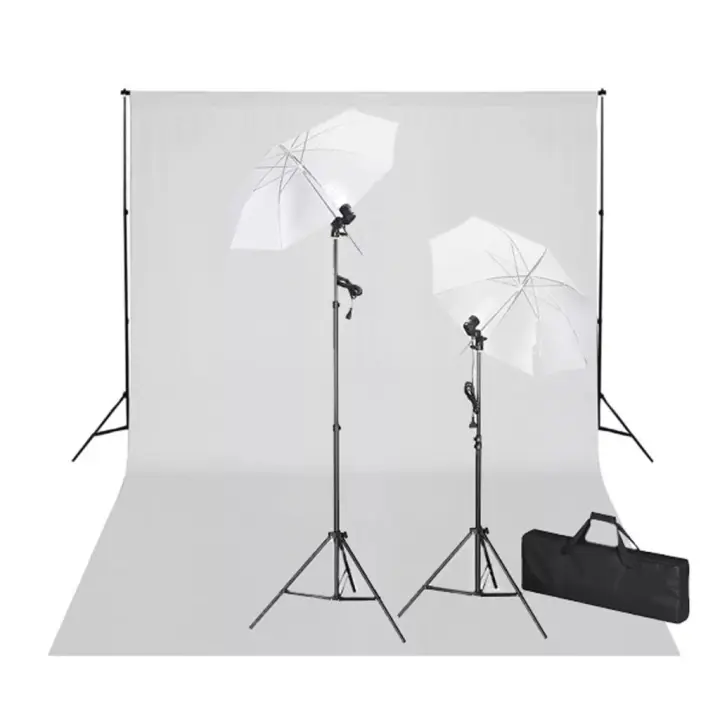 vidaXL Kit de estudio telón fondo blanco 600x300 cm y luces - 1