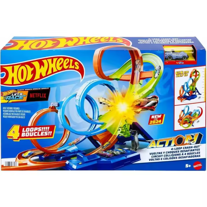 Hot Wheels Action Colisión De 4 Loopings Mattel HXR70 Circuito para coches - 1