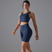 Conjunto De Yoga Deportivo Para Mujer Top Y Shorts De Color Sólido Nylon Transpirable Y Secado Rápido Para Gimnasio Ciclismo Y Correr - details 3