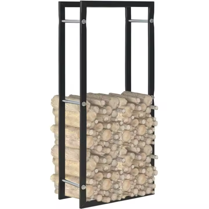 Leñero negro 44 x 20 x 100 cm en acero, robusto y práctico para tu exterior - 1